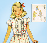 1940s ORIG Vintage McCalls Sewing Pattern 6514 Toddler Girls Tucked Dress Sz 3