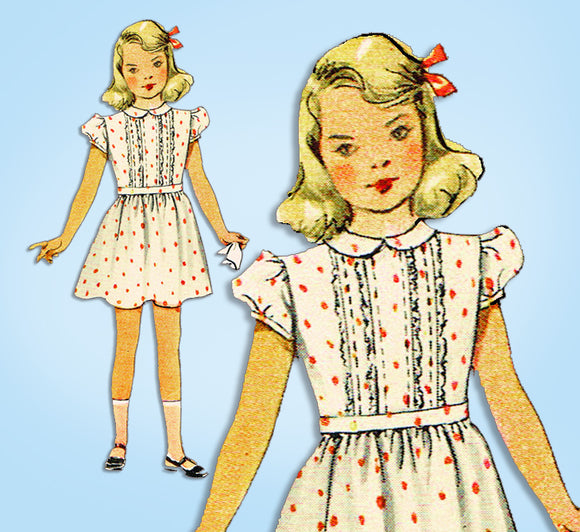 1940s ORIG Vintage McCalls Sewing Pattern 6514 Toddler Girls Tucked Dress Sz 3