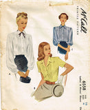 1940s Vintage McCall Sewing Pattern 6558 Misses Tucked Blouse Size 12 30 Bust - Vintage4me2