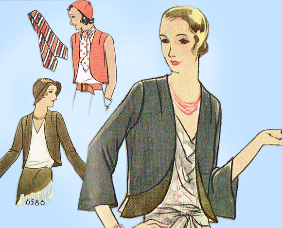 McCall 6586: 1930s Misses Eton Jacket & Scarf Sz 36 Bust Vintage Sewing Pattern - Vintage4me2