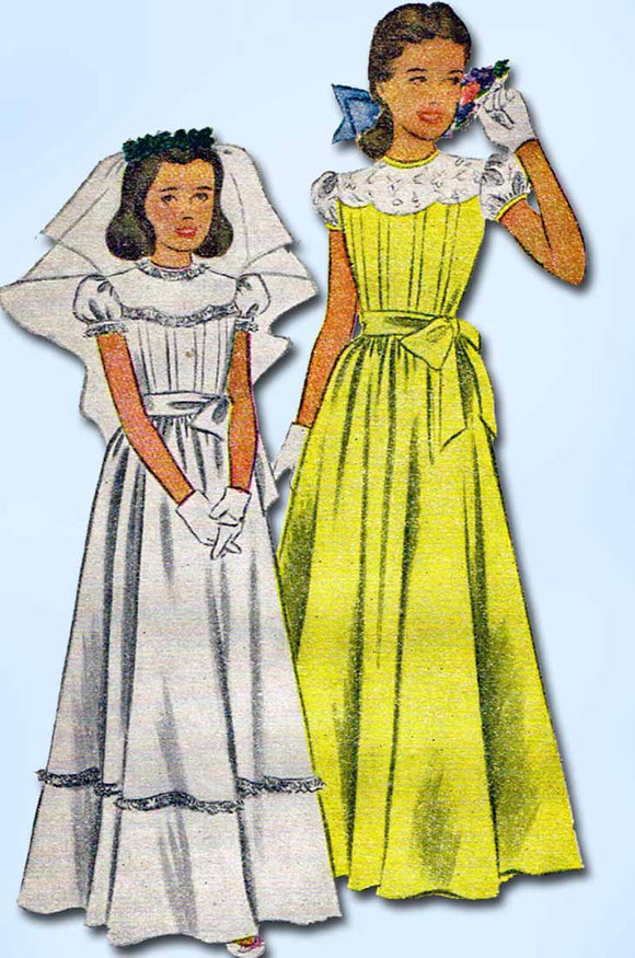 1940s Vintage McCalls Sewing Pattern 6600 Girls Confirmation Dress Size 12 30 B