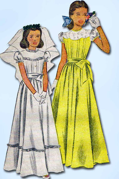 1940s Vintage McCalls Sewing Pattern 6600 Girls Confirmation Dress Size 12 30 B
