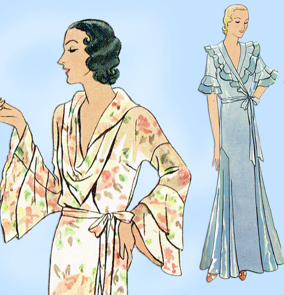McCall 6626: 1930s Glamorous Misses Breakfast Coat 34 B Vintage Sewing Pattern - Vintage4me2