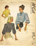 1940s Vintage McCall Sewing Pattern 6629 Stunning Misses Tucked Blouse Size 32 B
