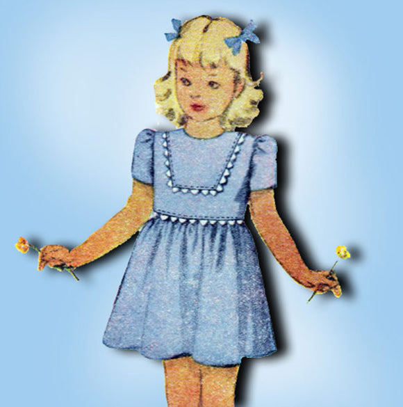 1940s Vintage McCall Sewing Pattern 6652 Sweet Toddler Girls Dress Size 4 23B - Vintage4me2