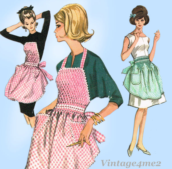 McCall's 6664: 1960s Cute Gingham Smocked Apron Fits All Vintage Sewing Pattern