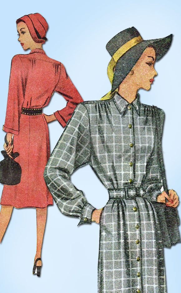1940s Vintage McCall Sewing Pattern 6691 Uncut Misses Street Dress Size 20 38B - Vintage4me2