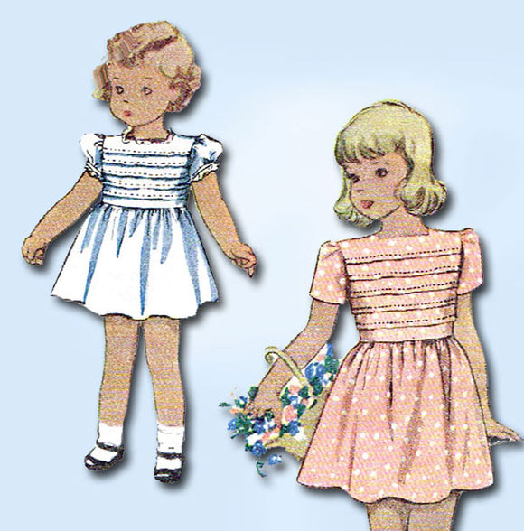 1940s Vintage McCall Sewing Pattern 6703 Toddler Girls Tucked Dress Size 2 21B - Vintage4me2