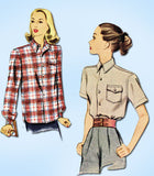 1940s Vintage McCall Sewing Pattern 6709 Misses WWII Casual Shirt Size 14 32B - Vintage4me2