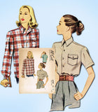 1940s Vintage McCall Sewing Pattern 6709  Uncut Misses Casual Shirt Sz 36 Bust