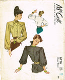 1940s Vintage McCall Sewing Pattern 6716 Stunning Misses Blouse Size 32 Bust