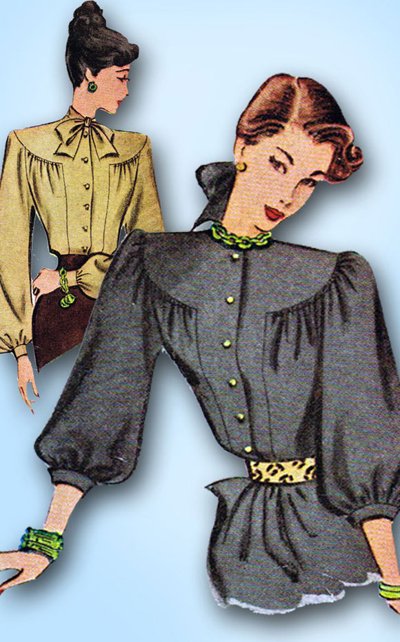 1940s Vintage McCall Sewing Pattern 6716 Stunning Misses Blouse Size 32 Bust