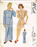 1940s Vintage McCall's Sewing Pattern 6718 Uncut Misses Pajamas Set Size 36 Bust -Vintage4me2