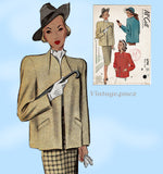 McCall's 6790: 1940s Stunning Misses Post WWII Coat 32B Vintage Sewing Pattern