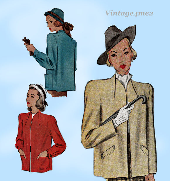 McCall's 6790: 1940s Stunning Misses Post WWII Coat 32B Vintage Sewing Pattern