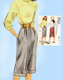 1940s Vintage McCall Sewing Pattern 6791 Cute Misses Knee Slacks Size 26 Waist