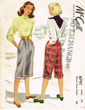 1940s Vintage McCall Sewing Pattern 6791 Cute Misses Knee Slacks Size 26 Waist
