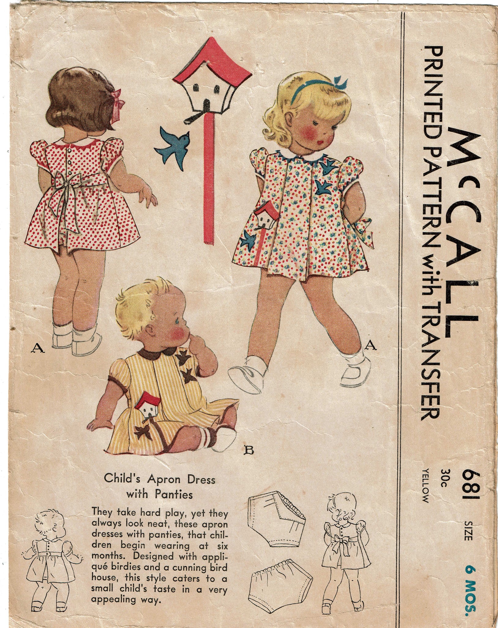 McCall 681: 1930s Sweet Baby Girls Apron Dress Vintage Sewing Pattern Vintage4me2 McCall 681: 1930s Sweet Baby Girls Apron Dress Vintage Sewing Pattern Vintage4me2