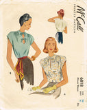 McCall 6818: 1940s Uncut Misses Double Keyhole Blouse 38 B Vintage Sewing Pattern
