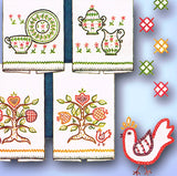 1960s Vintage McCall Embroidery Transfer 6836 Uncut Easy Crewel Tea Towel Set