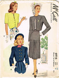 1940s Vintage McCall Sewing Pattern 6916 Uncut Misses Bolero Suit Size 12 30 B - Vintage4me2