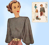 McCall 6923: 1940s Misses Blouse w Puff Sleeves Sz 34 B Vintage Sewing Pattern - Vintage4me2