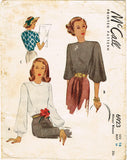 McCall 6923: 1940s Misses Blouse w Puff Sleeves Sz 34 B Vintage Sewing Pattern - Vintage4me2
