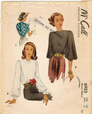 McCall 6923: 1940s Misses Blouse w Puff Sleeves Sz 34 B Vintage Sewing Pattern - Vintage4me2