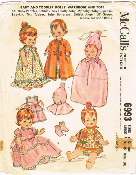 1960s Vintage McCalls Sewing Pattern 6993 12 14 15 In Baby Pebbles Doll Clothes vintage4me2
