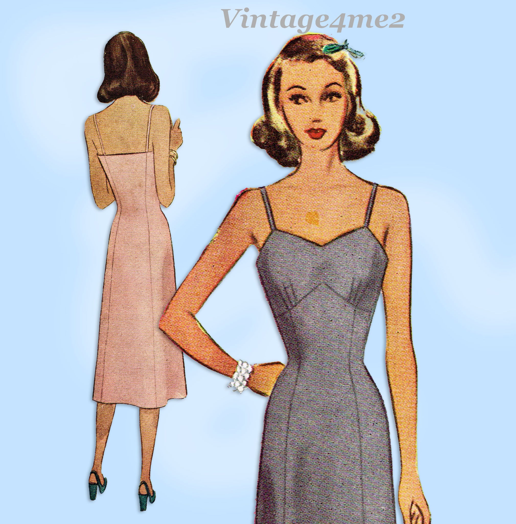 McCall 7034: 1940s Misses Princess Slip w Bra Top Sz 36 B Vintage