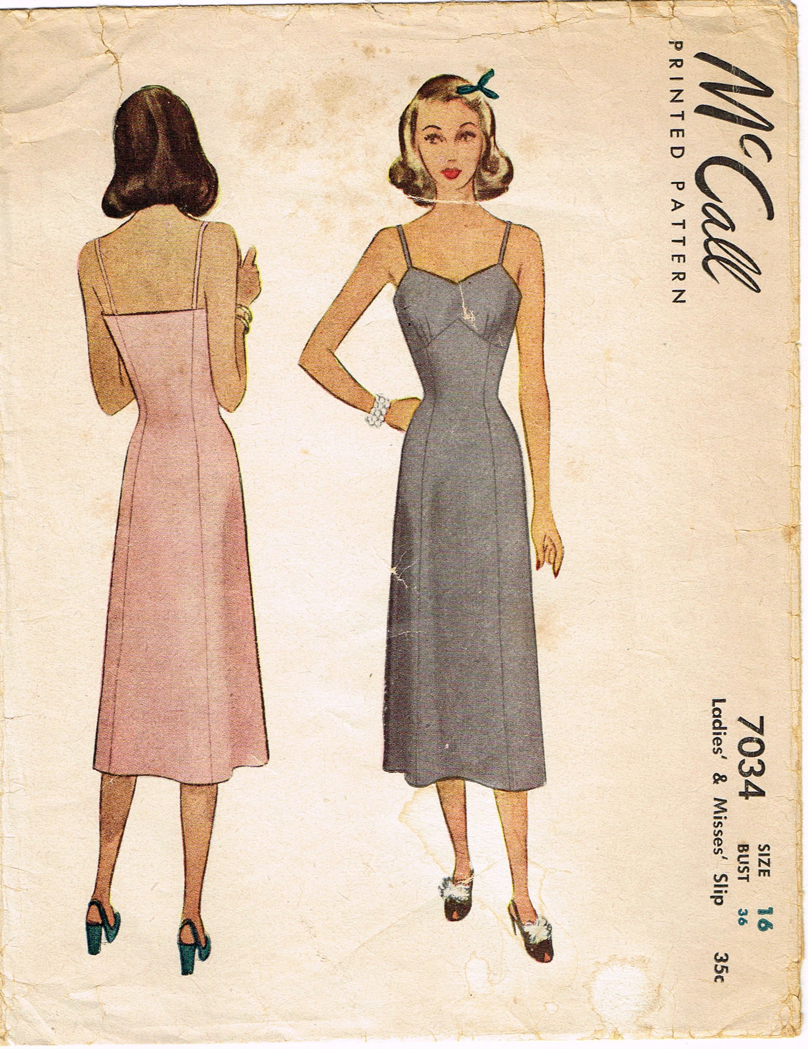 McCall 7034: 1940s Misses Princess Slip w Bra Top Sz 36 B Vintage Sewi –  Vintage4me2