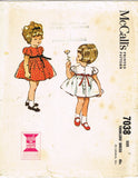 McCall's 7038: 1960s Cute Tiny Toddler Girls Dress Size 2 Vintage Sewing Pattern