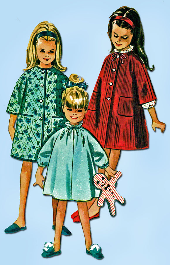 1960s Vintage McCalls Sewing Pattern 7048 Easy Toddler Girls Nighty Robe Sz 4-5