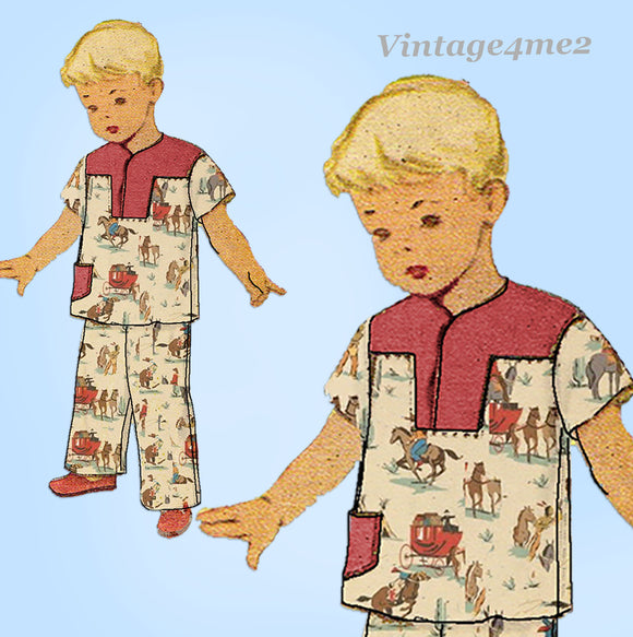 1940s Vintage McCall Sewing Pattern 7070 Toddler Boys 2 PC Pajamas Size 4 23B