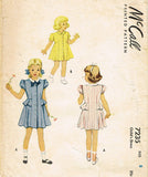 1940s Vintage McCall Sewing Pattern 7235 Little Girls Peplum Dress Size 8 26B