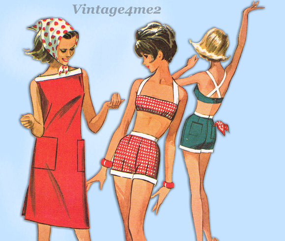 McCall's 7244: 1960s Misses Surfer Set Beach Wear Sz 34 B Vintage Sewing Pattern