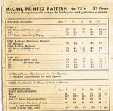 McCall's 7316: 1940s Lovely Misses Street Dress Sz 33 B Vintage Sewing Pattern