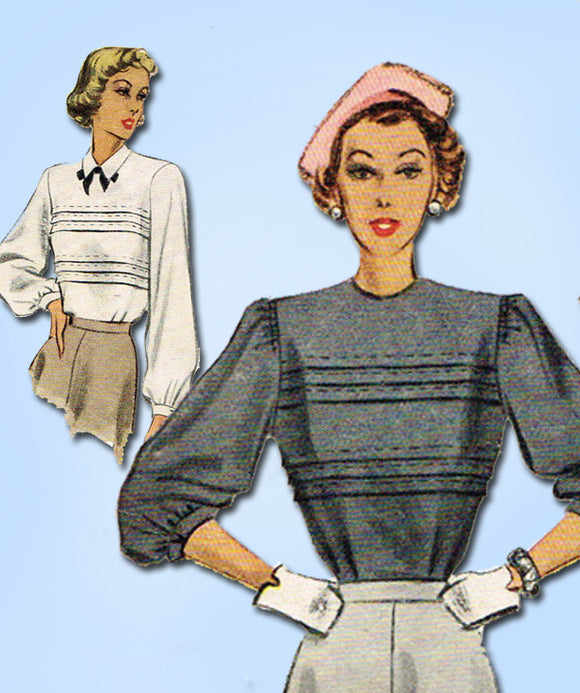 1940s Vintage McCall Sewing Pattern 7335 Uncut Misses Tucked Blouse Size 14 32B - Vintage4me2