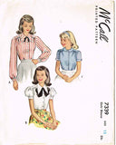 1940s Vintage McCall Sewing Pattern 7339 Uncut Girls Blouse Set Size 12 30 Bust