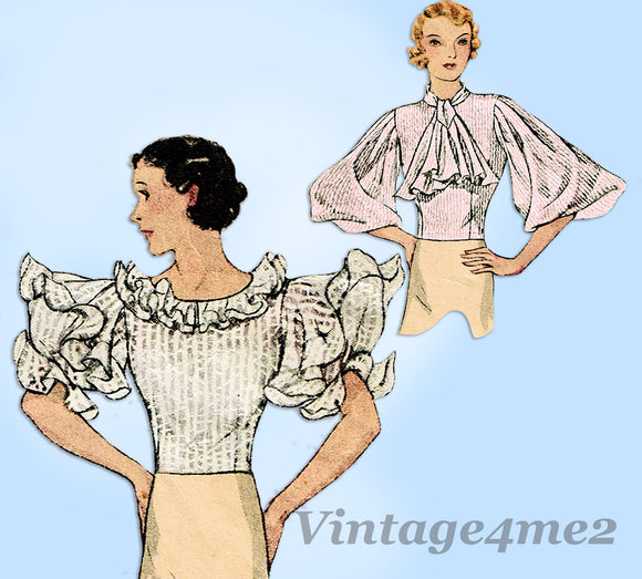McCall 7352: 1930s Misses Guimpe Blouse Puff Sleeve 34B Vintage Sewing Pattern - Vintage4me2