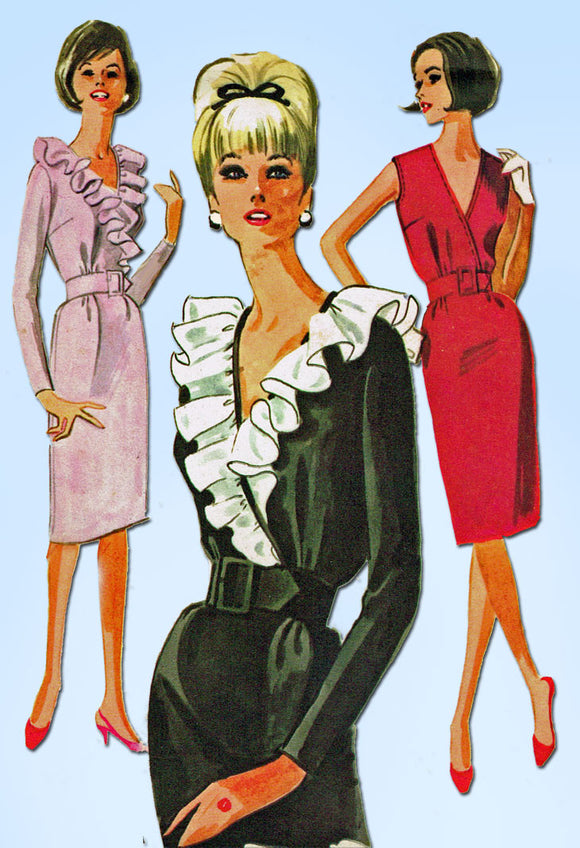1960s Vintage McCalls Sewing Pattern 7373 Uncut Misses Ruffled Dress Size 31-32B - Vintage4me2