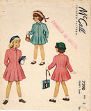 1940s Vintage McCall Sewing Pattern 7390 Toddler Girls Princess Coat Size 4 - Vintage4me2