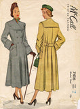 1940s Vintage McCall Sewing Pattern 7416  Stylish Misses Trench Coat Sz 32 Bust - Vintage4me2