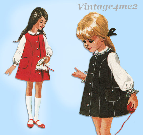 1960s Vintage McCalls Sewing Pattern 7422 Helen Lee Girls Jumper Dress Size 6