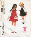 1960s Vintage McCalls Sewing Pattern 7422 Helen Lee Girls Jumper Dress Size 6