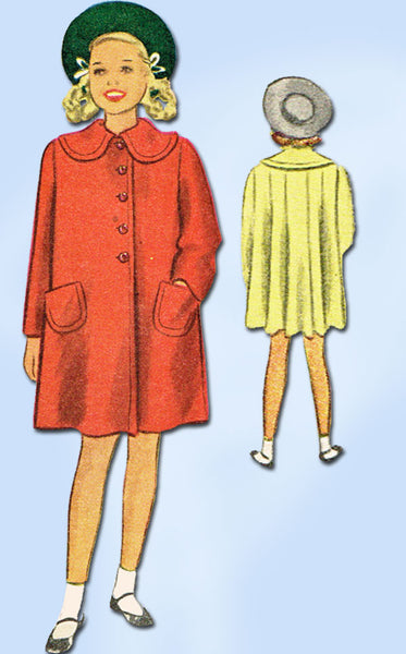 1940s Vintage Girls Swingback Coat 1948 McCall VTG Sewing Pattern 7432 Size 7 - Vintage4me2