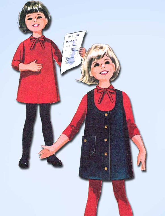 1960s Vintage McCalls Sewing Pattern 7441 Helen Lee Girls Dress and Jumper Sz 6