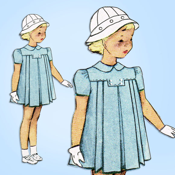 1940s Original Vintage McCall Sewing Pattern 7490 Baby Girls Pleated Dress Sz 2 - Vintage4me2