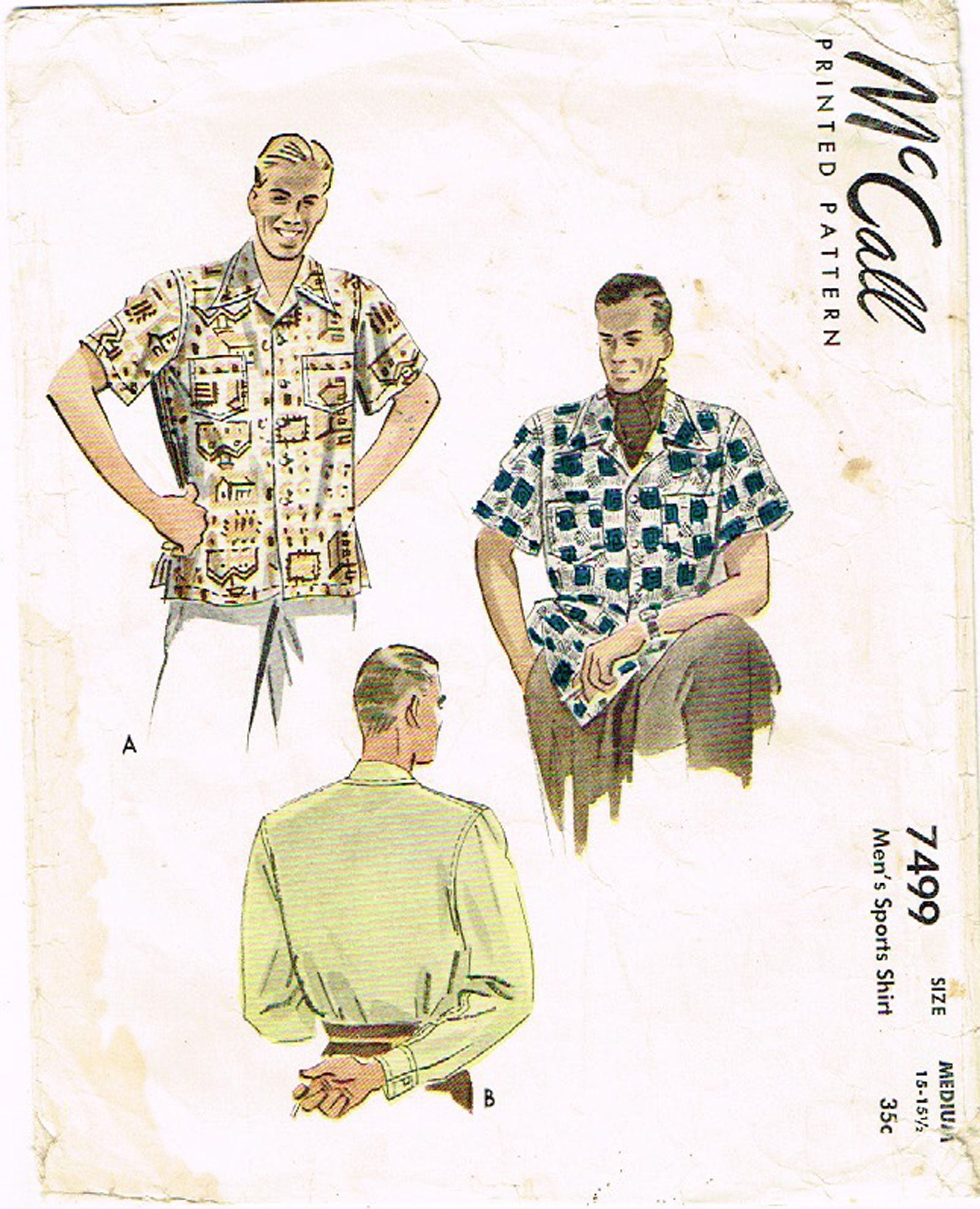 McCall's 7499: 1940s Men's Sports Shirt Sz MED Vintage