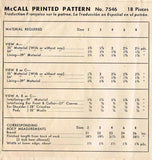 1940s Vintage McCall Sewing Pattern 7546 Toddler Boy or Girls Coat Size 6 24B